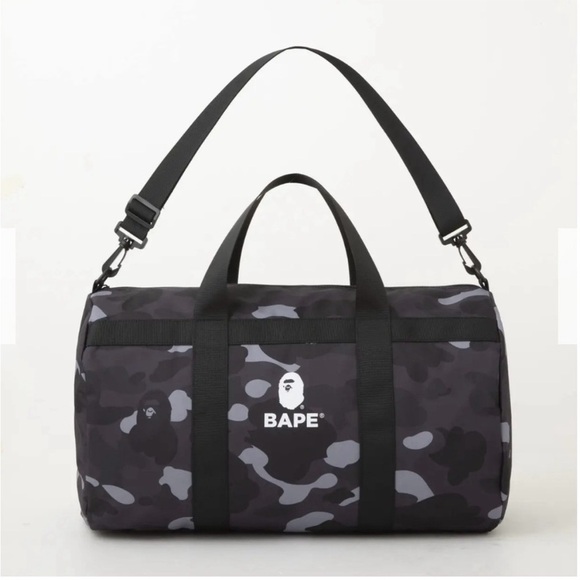 BAPE A Bathing Ape Duffle Bag City Camo Black Large Shoulder strap zip top - Picture 1 of 10